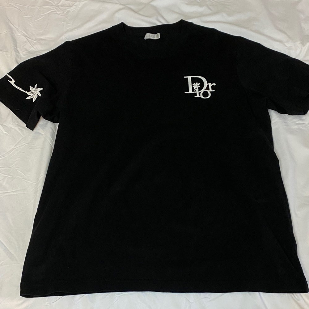 Dior Black Tee with White 3D Plastic Emblem